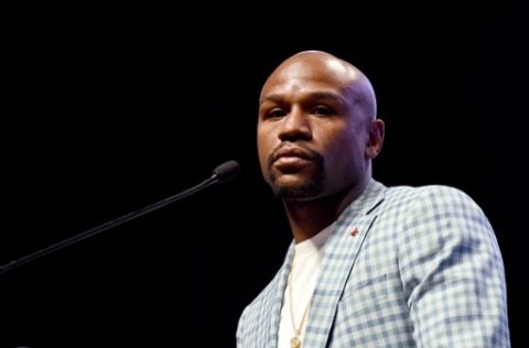 LAS VEGAS, NV - JUNE 02: Boxer Floyd Mayweather Jr. speaks as he is inducted into the Southern Nevada Sports Hall of Fame at the Orleans Arena on June 2, 2017 in Las Vegas, Nevada. Ethan Miller/Getty Images/AFP