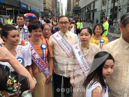 Philippine Permanent Representative to the United Nations Ambassador Teodoro Locsin Jr., joins the Philippine Independence Day Celebration in New York.  (Eagle News Service.  Photo by Des Cabangon, EBC New York)