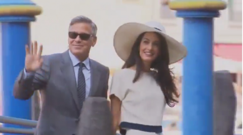Amal Clooney gave birth to twins, a boy and a girl, on Tuesday, her husband George Clooney's publicist said, the first children for the international human rights lawyer and her movie star spouse.(photo grabbed from Reuters video)