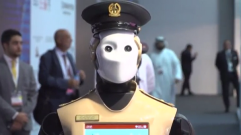 A robotic policeman which can help identify wanted criminals and collect evidence has joined Dubai's police force and will patrol busy areas in the city, as part of a government programme aimed at replacing some human crime-fighters with machines.(photo grabbed from Reuters video)