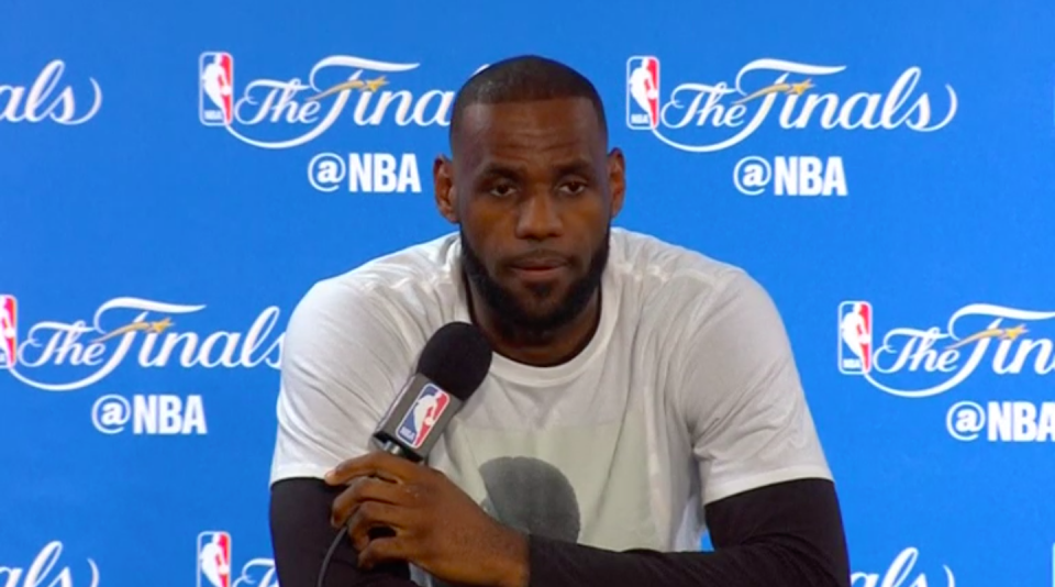 LeBron James, Stephen Curry and Kevin Durant spoke to the media on Wednesday (May 31) ahead of thursday's opening game of the NBA Finals. Photo grabbed from Reuters video file.