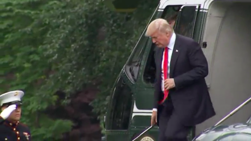 U.S. President Donald Trump returned to the White House from Ohio on Wednesday (June 7) shortly after the release of former FBI director James Comey's written testimony. Photo grabbed from Reuters video file.