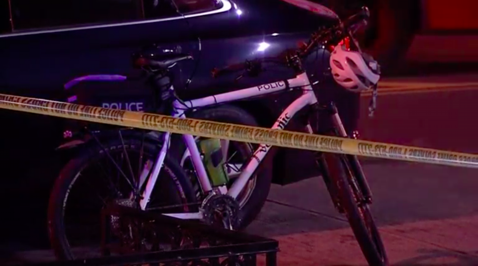 A speeding white truck struck and injured two D.C. bike patrol police officers and a third public works employee on Thursday (June 8) in the northwest Washington D.C. neighborhood of Adams Morgan. Photo grabbed from Reuters video file.