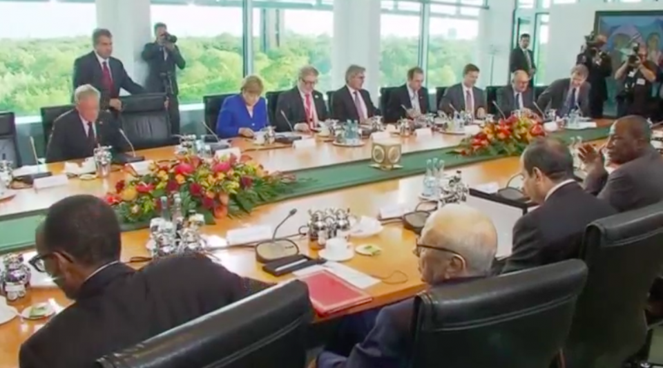 German Chancellor Angela Merkel on Monday (June 12) hosted talks in the chancellery with a group of African leaders in the framework of the G20 Africa Partnership. Photo grabbed from Reuters video file.