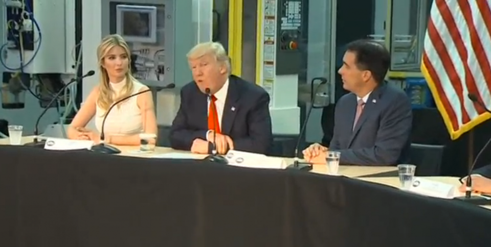 During a visit to a Milwaukee, Wisconsin technical college on Tuesday (June 13), U.S. President Donald Trump hinted at a new program said he'll unveil on Wednesday (June 14) called 'Earn While You Learn'. Photo grabbed from Reuters video file.