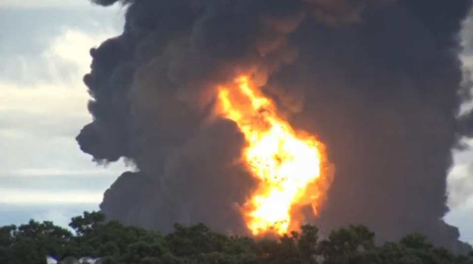 A major fire broke out at Mexican state oil producer Pemex's Salina Cruz refinery on Wednesday (June 14) after a crude spill, injuring nine people and extending the hutdown of the plant into a second day, the company said. Photo grabbed from Reuters video file.