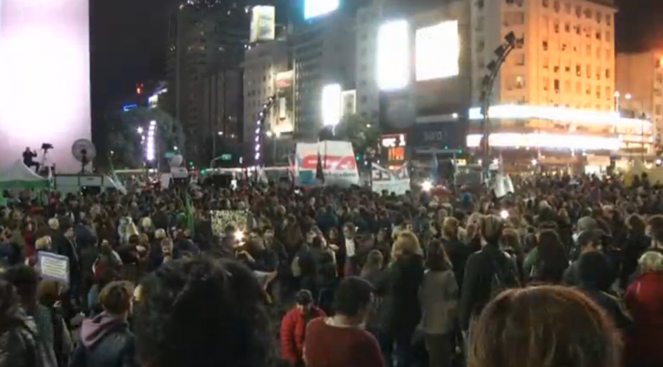 Hundreds gathered in downtown Buenos Aires on Thursday (June 15) after the Argentine government announced cuts to pensions that could affect citizens living with disabilities. Photo grabbed from Reuters video file.