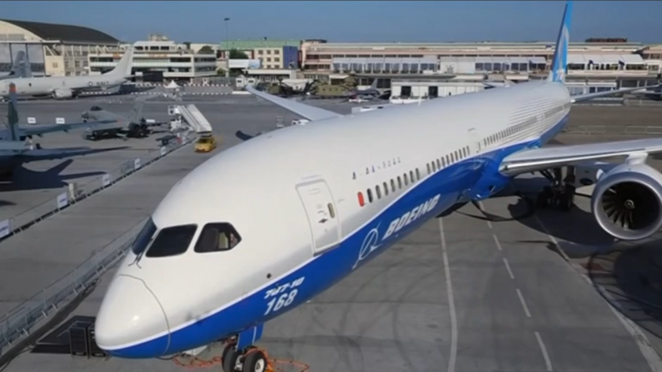 Boeing launched a new version of its 737 MAX jetliner as French President Emmanuel Macron opened the Paris Airshow on Monday (June 19). Photo grabbed from Reuters video file.