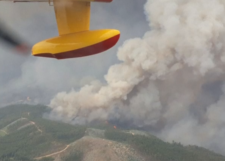 The full extent of the damage caused by a forest fire that ravaged parts of Portugal was clearly visible on Monday (June 19) as the Spanish airforce released video filmed from a firefighting plane that has been used to dump thousands of litres of water over the area. Photo grabbed from Reuters video file.