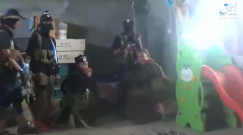 A grab from the video released by the IS-affiliated Amaq News Agency even showed the Islamist militants using what appeared to be a children's room, complete with a kiddie slide, as one of their hiding places. (Photo grabbed from Reuters provided video)