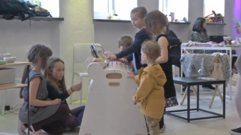 The Musicon's inventor says its rotating drum resembles a giant music box and can be programmed by children to play any melody, while at the same time inspiring them to develop a number of skills other than their musical sense.(photo grabbed from Reuters video)