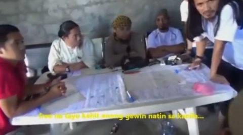 A video grab of the footage found on a mobile phone showing Abu Sayyaf leader Isnilon Hapilon planning the siege of Marawi and what is needed to be done to establish a caliphate in Mindanao, along with other Islamist militants. The military got hold of the video that proved the Islamist militants had long been planning the Marawi take-over. (Photo grabbed from Reuters provided video)