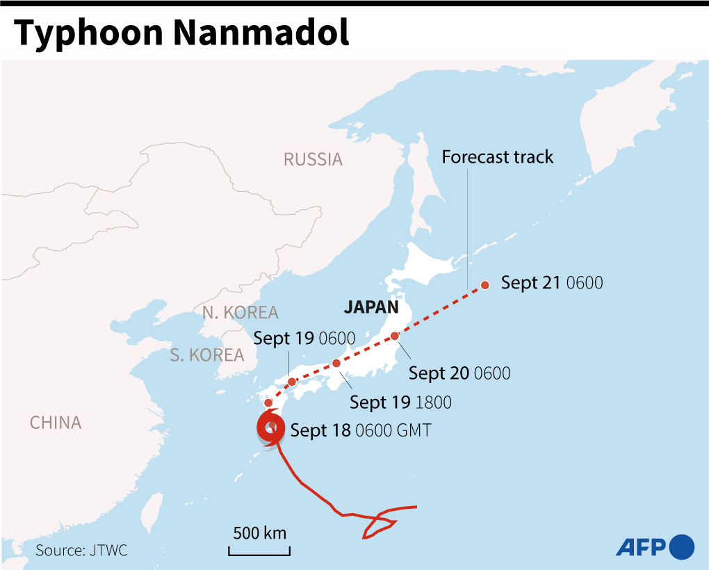 'Dangerous' Typhoon Nanmadol slams into Japan